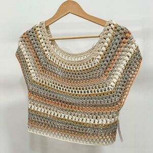 Goldfield Daisy Crochet Knit Muted Colorful Top